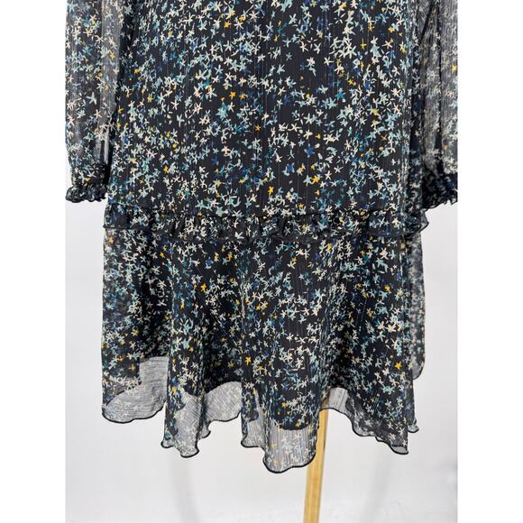 Donna Morgan Black Star Long Sleeve Ruffle Dress Knee Length Small 6 Cottagecore - Picture 6 of 13